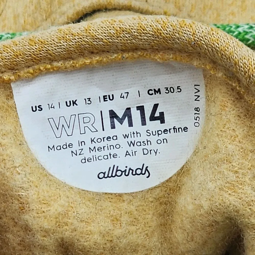 Allbirds Wool Runners Sneakers Trainers Tuke Honey Cream Green Men's Size 14